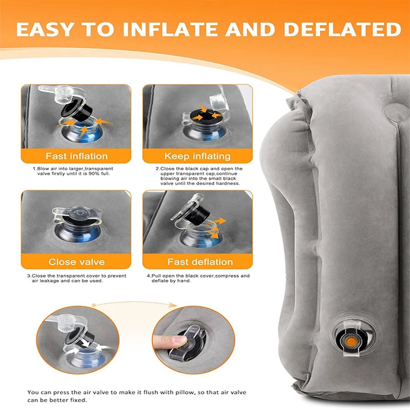 New Pattern Inflatable Travel Pillow Portable Chin Support Neck Pillow for Airplane Car Bus Train Office Nap Rest Support Pillow Calmly Co.