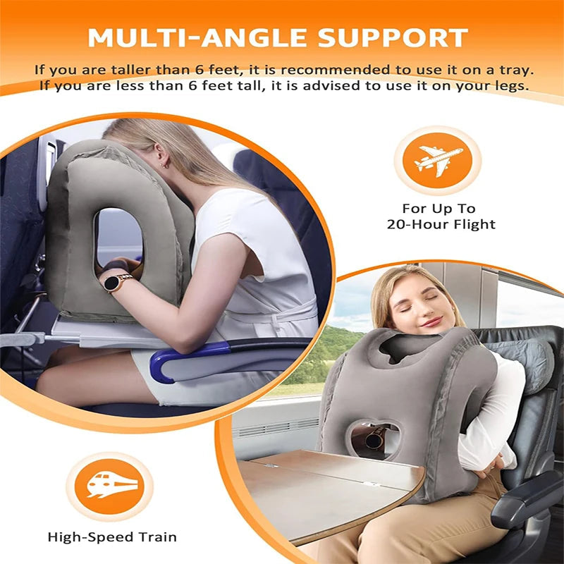 New Pattern Inflatable Travel Pillow Portable Chin Support Neck Pillow for Airplane Car Bus Train Office Nap Rest Support Pillow Calmly Co.
