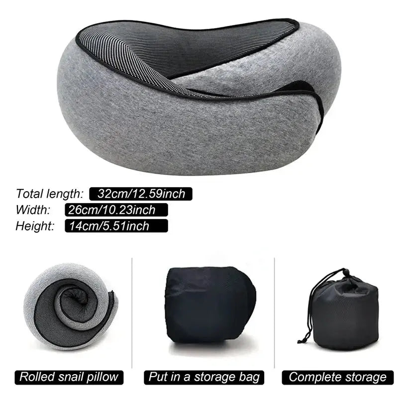 U-shaped Pillow Snail Style Travel Neck Pillow Memory Foam Travel Neck Support Portable Adjustable Soft Noon Break Sleep Pillows Calmly Co.