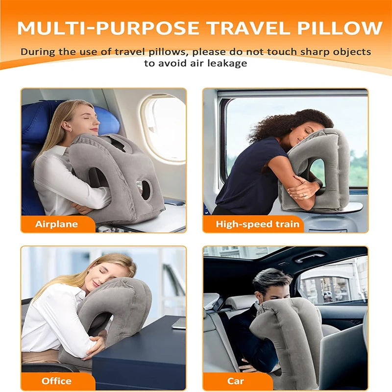 New Pattern Inflatable Travel Pillow Portable Chin Support Neck Pillow for Airplane Car Bus Train Office Nap Rest Support Pillow Calmly Co.